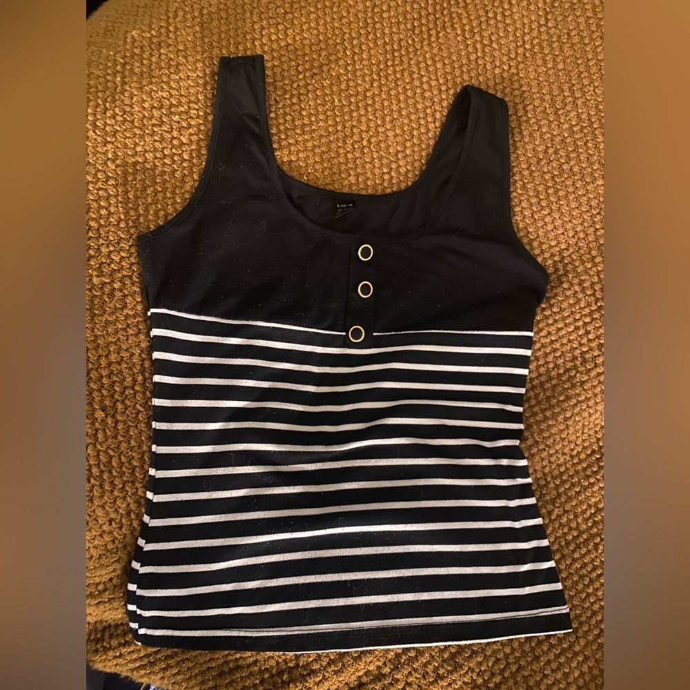 NWOT Black and White Striped button Tank Top